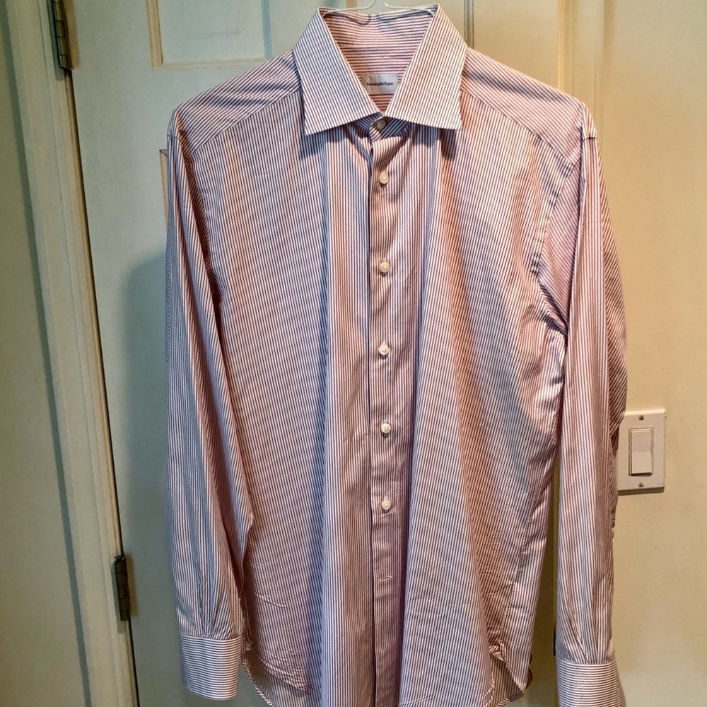 Zegna Men’s Narrow Striped Cotton Dress Shirt